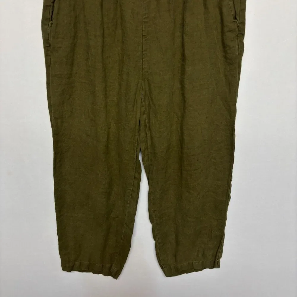 Quince Women 100% European Linen Pants Size Large Olive C134 -24